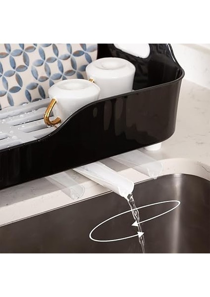 AKL-060 Siyah Lüks Tabaklık Bulaşıklık-Yönlendirilebilir Su Akıtma Kanallı Bulaşık Sepeti-Kaşıklıklı fiyatları