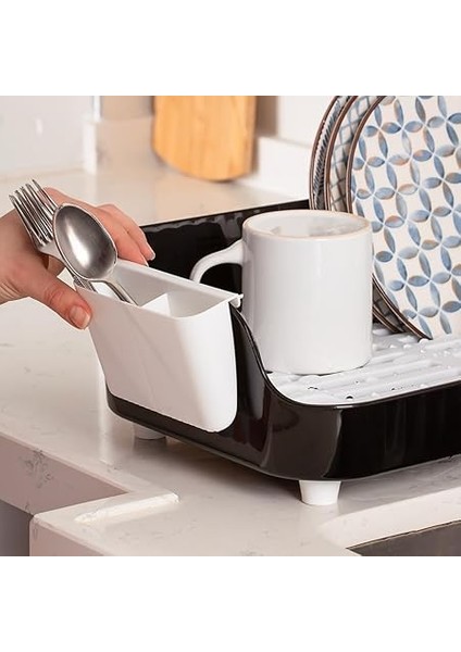 AKL-060 Siyah Lüks Tabaklık Bulaşıklık-Yönlendirilebilir Su Akıtma Kanallı Bulaşık Sepeti-Kaşıklıklı indirimleri