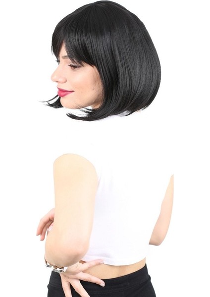 Küt Kahküllü Fiber Sentetik Peruk / Siyah modelleri