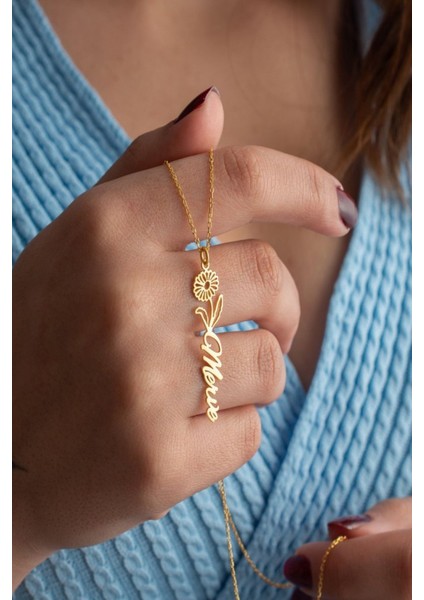 925 Ayar Gümüş Doğum Aylarına Özel Isimli Çiçek Kolye