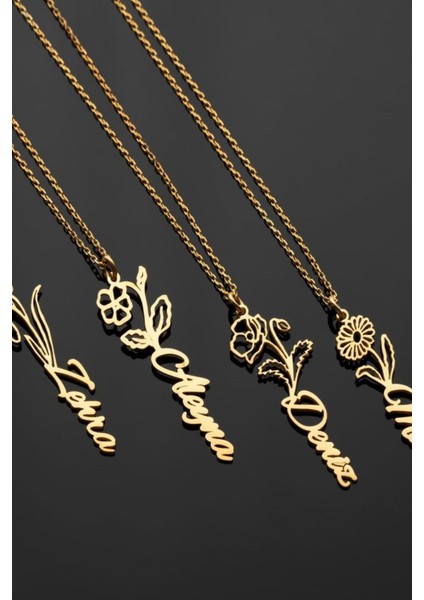 925 Ayar Gümüş Doğum Aylarına Özel Isimli Çiçek Kolye modelleri