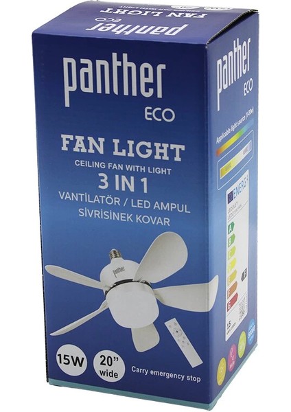 3in1 Vantilatör - LED Ampul - Sivrisinek Kovar Kumandalı 20 Inç 15W 3-Kademe Hız 18X52CM BRKT-137252 (5148)
