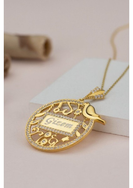 925 Ayar Gümüş Isimli Kuşlu Kolye