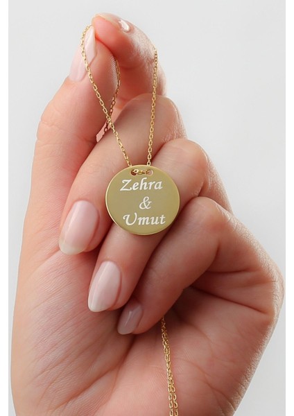 925 Ayar Gümüş Kişiye Özel Isimli Yuvarlak Plaka Kolye