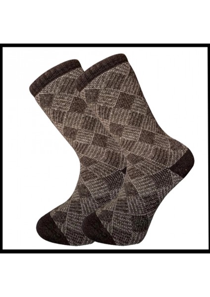 Uyguna-Yakala Erkek Çorabı Kahverengi Kuzu Yünü Havlu -RAP.392