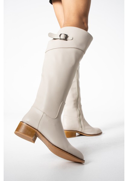 Esther Ekru Renkli Arkadan Kemerli Yandan Fermuarlı Kadın Topuklu Çizme fiyatları