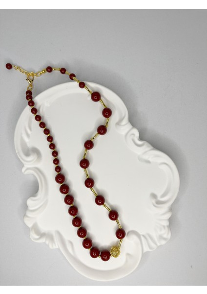 Premium Bordo Doğal Taş & Altın Kaplama Aparatlı Kolye modelleri