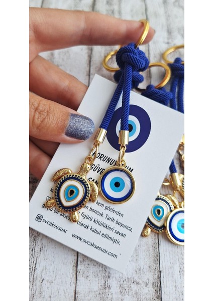 Hediyelik Çift Nazar Boncuklu Lacivert Kaplumbağa Anahtarlık 10,5 cm modelleri