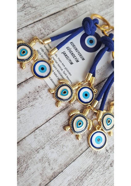 Hediyelik Çift Nazar Boncuklu Lacivert Kaplumbağa Anahtarlık 10,5 cm fırsatları