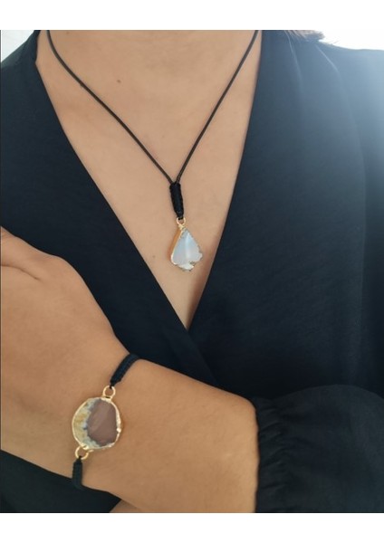 Doğal Akik Taşlı Kolye & Bileklik Kombini – El Yapımı Zarif Takım