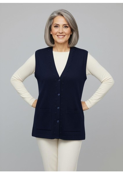Kadın Orta Yaş ve Üzeri Sıkı Dokuma Ince Anne Triko Yelek 1140