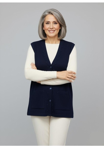 Kadın Orta Yaş ve Üzeri Sıkı Dokuma Ince Anne Triko Yelek 1140 modelleri