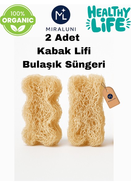 %100 Doğal Kabak Lifi Bulaşık Süngeri 2’li Set | Organik ve Çevre Dostu Temizlik Süngeri