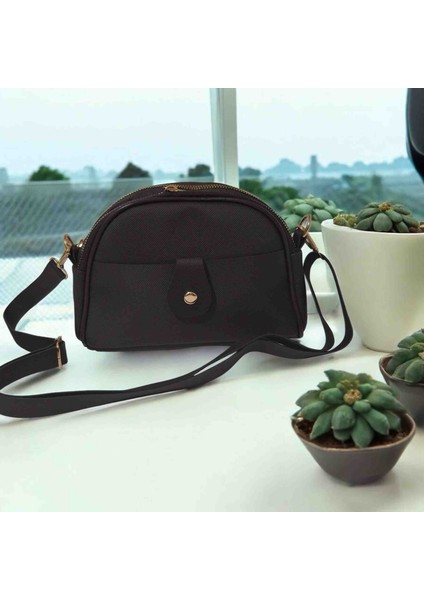 Oval Kahverengi 3 Gözlü Şık ve Tasarım Kadın Çanta