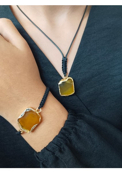 Doğal Akik Taşlı Kolye & Bileklik Kombini – El Yapımı Zarif Takım fiyatları