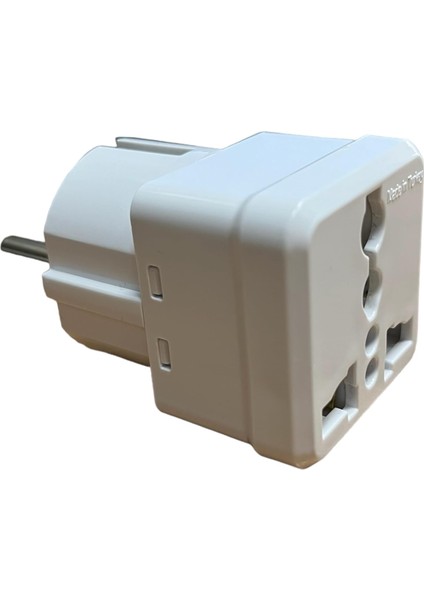Evrensel Adaptör – Seyahat Fişi Dönüştürücü, Ingiliz ve Amerikan Fişli Cihazlar Için, Ab Tipi Priz Uyumu, 250V 16A, Beyaz – 1 Adet