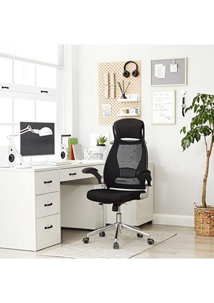 Ofis Koltuğu, Döner, Yönetici Koltuğu, Başlıklı Ofis Döner Koltuğu, Katlanabilir Kolçaklar, Sallanma Fonksiyonu, Siyah OBN86BK, 64 x 54 x (113-123) cm fiyatları