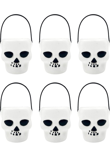 Halloween Cadılar Bayramı Kuru Kafa Modelli Mumluk 8 cm X6 Adet Beyaz Mumluk Korku Aksesuarı fırsatları