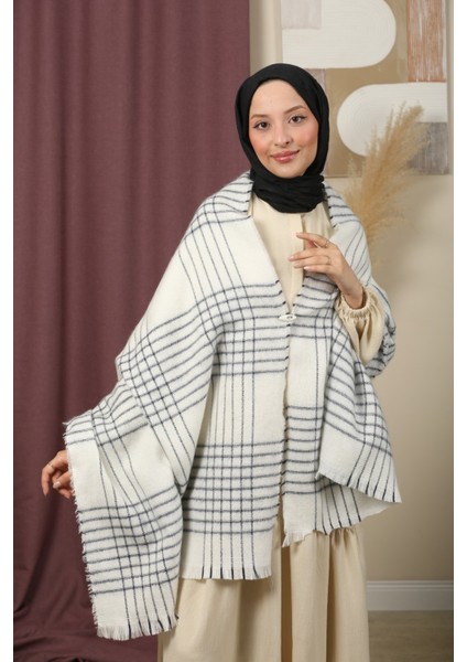 Çift Taraflı Çizgili Kışlık Omuz Şalı