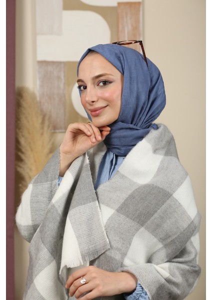 Çift Taraflı Çizgili Ekose Omuz Şalı modelleri