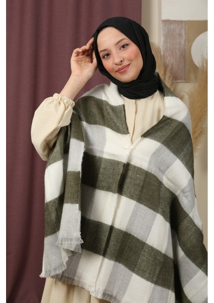 Çift Taraflı Çizgili Kışlık Omuz Şalı