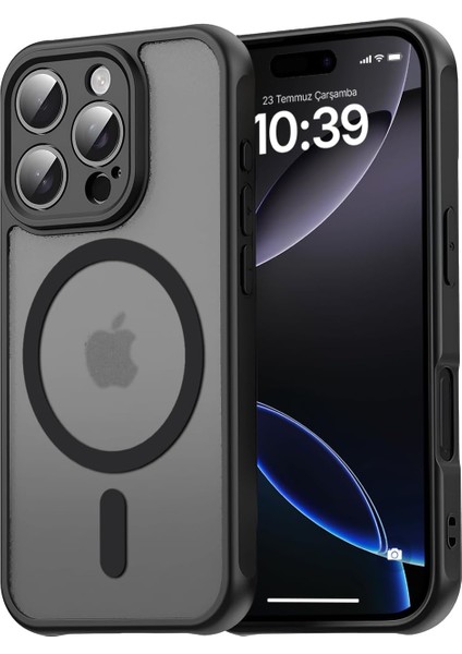 16 Pro Max ile Uyumlu Mattcover Serisi Arkası Mat Polikarbonat Kenarları Silikon ve Köşeleri Güçlendirilmiş Kamera Korumalı Ince Silikon Kılıf (Manyetik, 16 Pro Max)