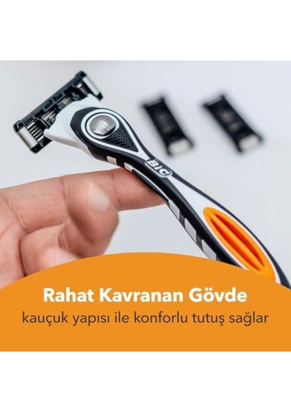 Bıc Hybrid 5 Flex Erkek Tıraş Bıçağı 1 Sap ve 2 Yedek Başlık (5 Bıçak), 5 Nano Teknolojik Titanyum Bıçak, E Vitamini ile Zenginleştirilmiş Geniş Kayganlaştırıcı Bant