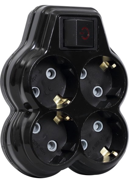 4lü Anahtarlı, Dörtlü Topraklı Priz Çocuk Korumalı Çoklayıcı Fiş, Siyah Renk, 16A 250 Volt, Max 3600 Watt