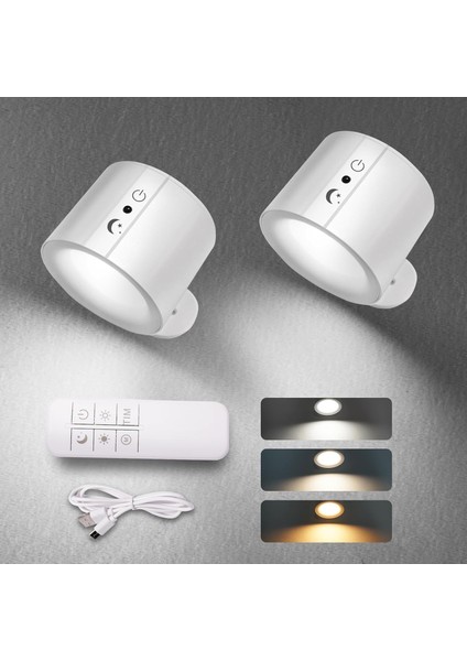Duvar Lambası,1 ADET,3000MAH USB Şarj Edilebilir Pilli LED Duvar, 3 Renk ve Parlaklık Kısılabilir Dokunmatik ve Uzaktan Kumanda, Kablosuz Duvara Monte Okuma Lambası Işığı