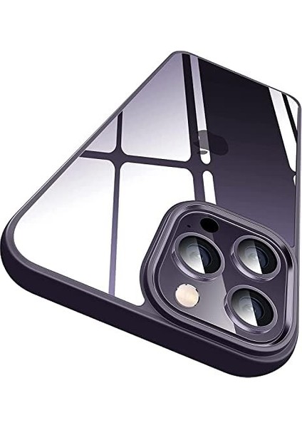 Iphone 14 Pro ile Uyumlu Hybrid Serisi Arkası Cyrstal Clear Şeffaf Kenarları Premium Silikon Asla Sararmayan Kılıf (Derin Mor) modelleri