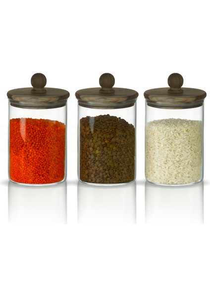 Boncuk Sap Akasya Kapaklı 1000ML Yüksek Borosilikat Cam Saklama Kavanozu 3'lü