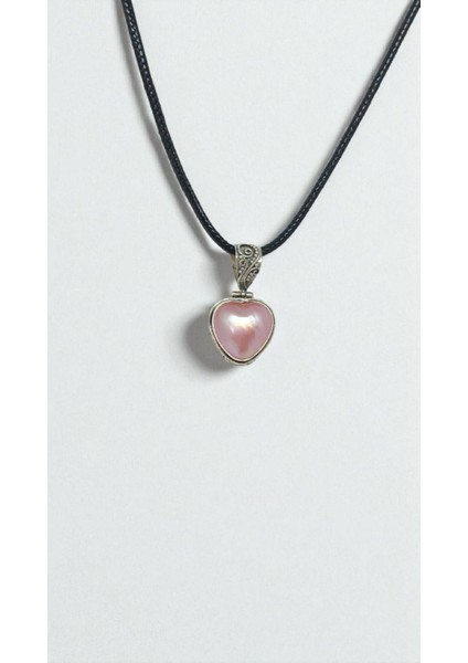El Işçiliği 925 Ayar Gümüş Pembe Inci Kalp Kolye Ucu – Zarif ve Doğal Işıltı