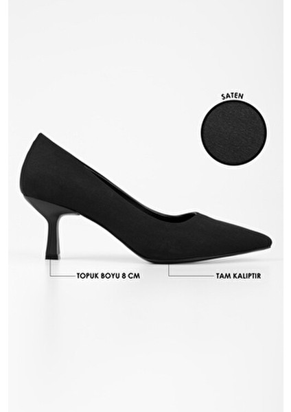 Kadın Magda Siyah Mat Saten Topuklu Ayakkabı Stiletto