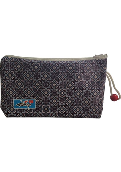 Baskılı Geometrik Desenli Fermuarlı Akrilik Bez Cüzdan