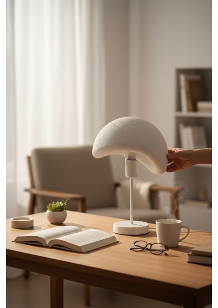 Beton Görünümlü Modern Masa Lambası Metal Gövdeli Abajur Yatak Odası ve Salon Dekoratif Aydınlatma