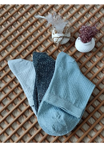Simli Dikişsiz Burun 3'lü Kadın Çorap