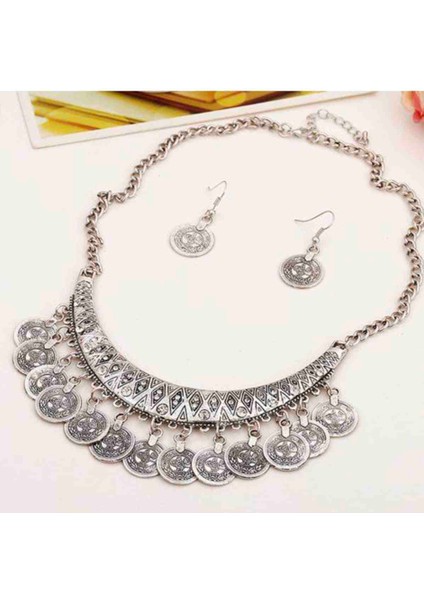 Gümüş Renk Otantik Kolye ve Küpe Seti fiyatları