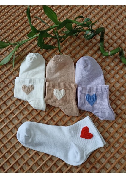 Bambu Kalp Desenli Dikişsiz Burun 4'lü Kadın Çorabı