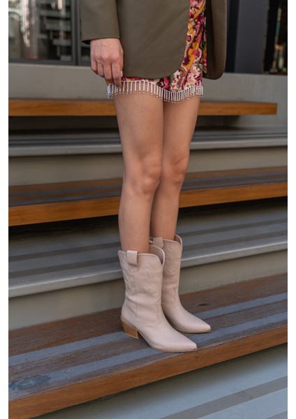 Belen Ten Renkli Western Kalın Kısa Topuklu Kadın Bot fırsatları