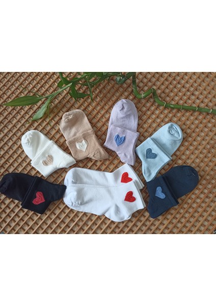 Bambu Kalp Desenli Dikişsiz Burun 8'li Kadın Çorabı