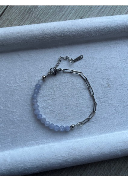 Tanzanit Taşı Çelik Bileklik El Yapımı