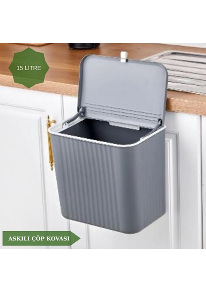 15 Litre Askılı Çöp Kutusu , Mutfak ve Banyo Dolap Askılı Çöp Kovası / Gri fiyatları