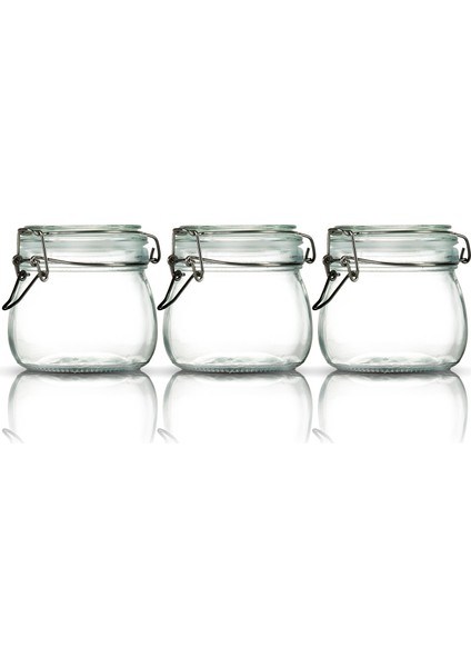 3'lü Korken Kavanoz 500 ml Vakumlu Kilitli Cam Saklama Kavanozu