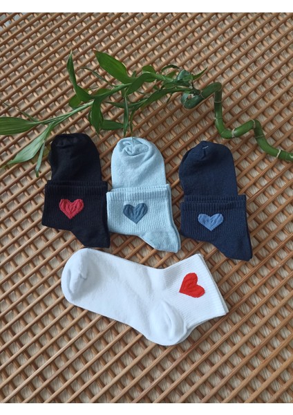 Bambu Kalp Desenli Dikişsiz Burun 4'lü Kadın Çorabı