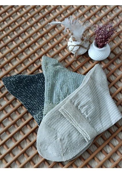 Simli Dikişsiz Burun 3'lü Kadın Çorap