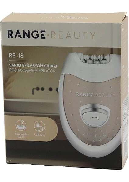 Range Beauty Re-18 Epilasyon Cihazı Epilatör USB ŞARJLI=50DK 2 Kademe Hız Yıkanabilir Başlık=18 Çift Cımbız (5148)
