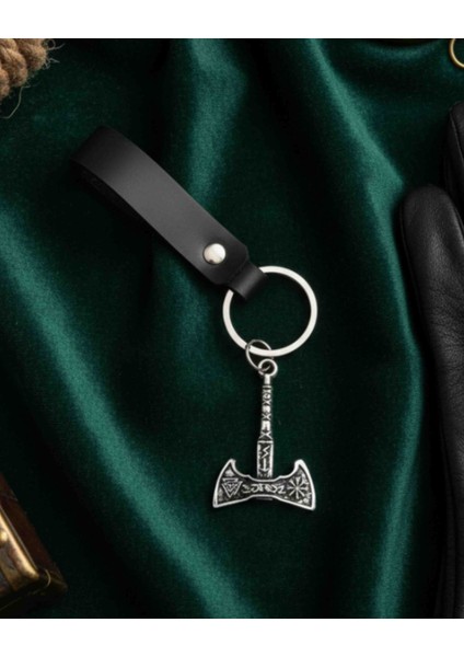 Deri Anahtarlık Valknut Balta Figürlü Hakiki Deri Anahtarlık Hediye Anahtarlık