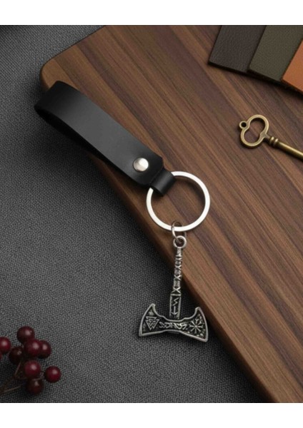 Deri Anahtarlık Valknut Balta Figürlü Hakiki Deri Anahtarlık Hediye Anahtarlık fiyatları