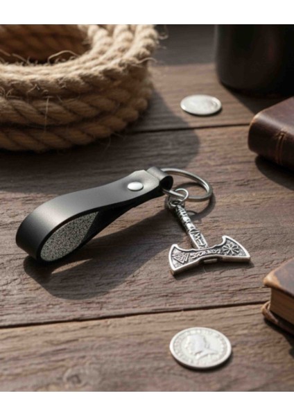 Deri Anahtarlık Valknut Balta Figürlü Hakiki Deri Anahtarlık Hediye Anahtarlık modelleri