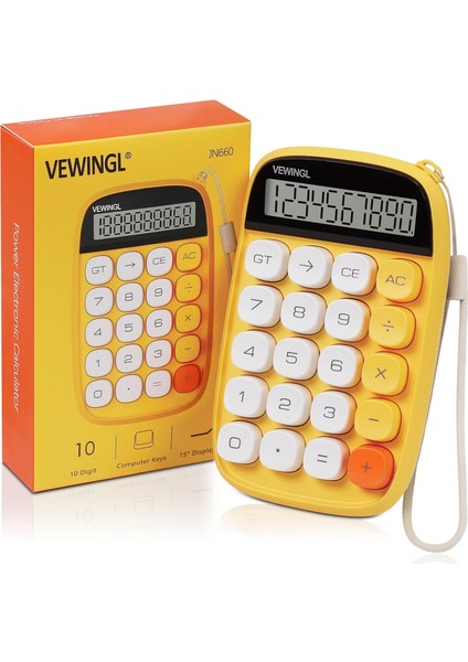 Hesap Makinesi, Sarı Hesap Makinesi Sevimli 10 Haneli Büyük LCD Ekran ve Düğmeler, Günlük Yaşam ve Temel Ofis Çalışmaları Için Harika Büyük LCD Ekranlı Hesap Makinesi
